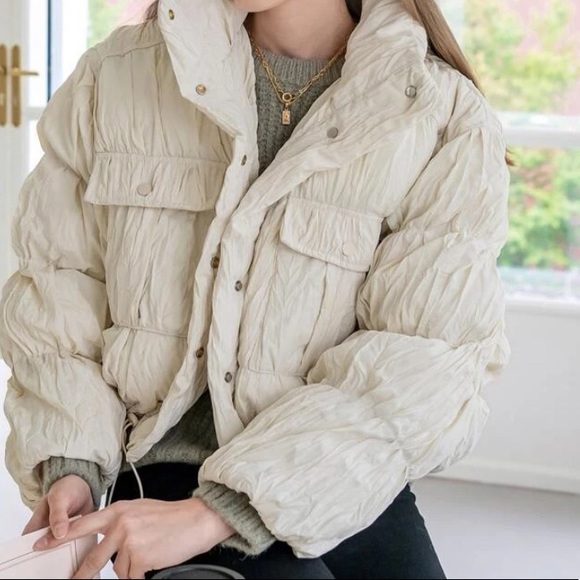 SHEIN Jackets & Coats Ivory Puffer Coat Poshmark